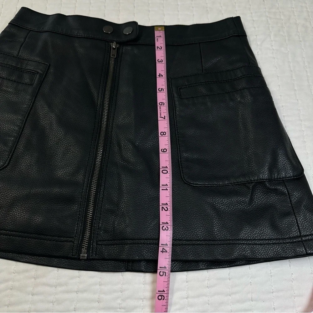 Free People Vegan Leather Black A-Line Zip Front Mini Skirt